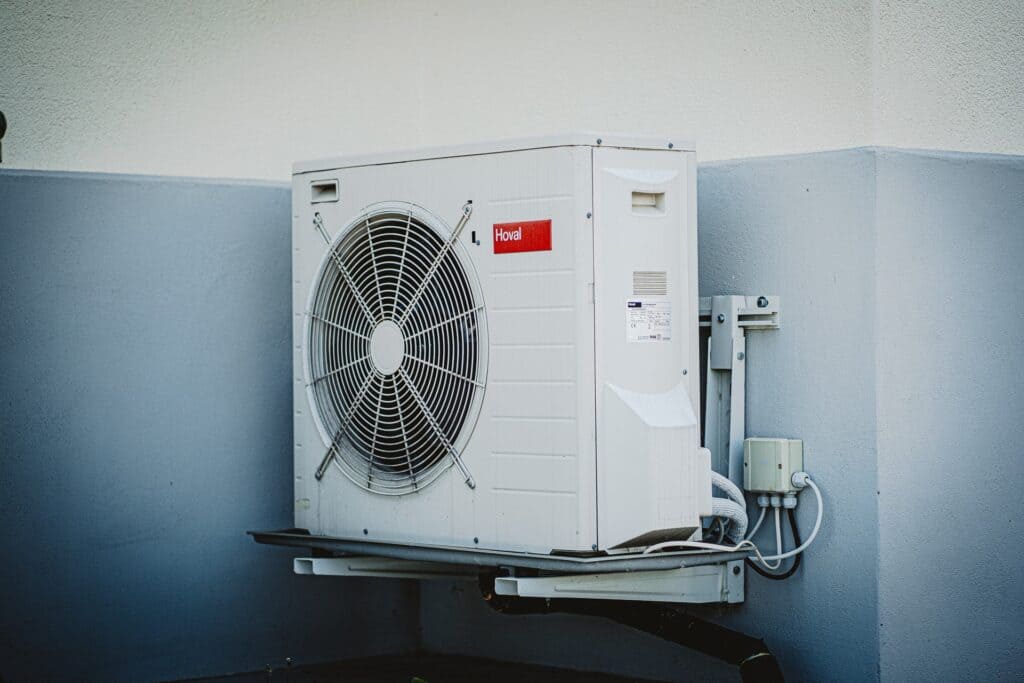 A view of an outer of the AC attached to a wall