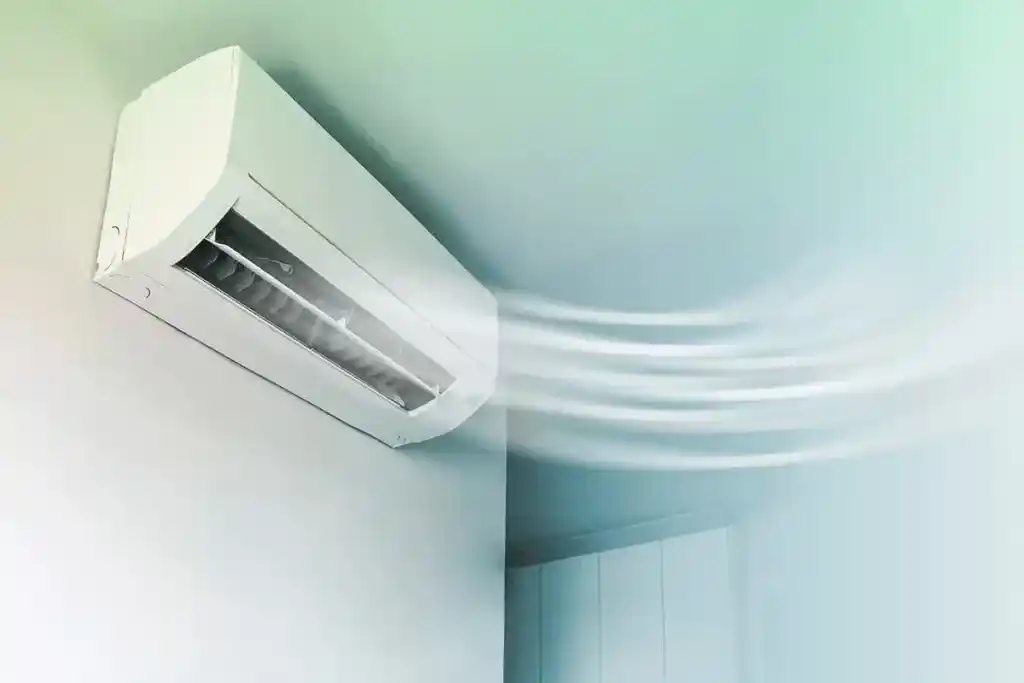 A view of an ac giving off cool air