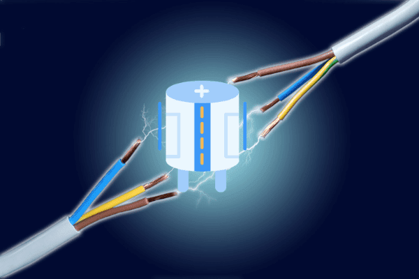 A view of electricity running through the ac capacitor wires