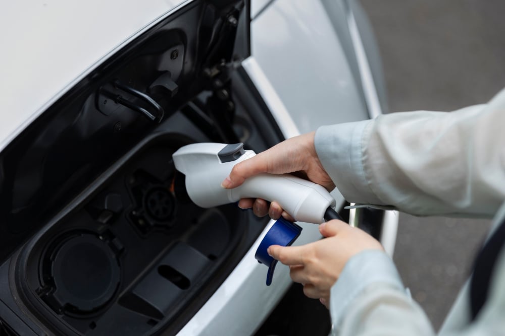 A view of a car being filled with fuel