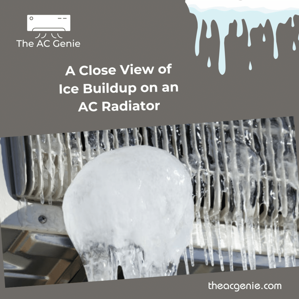 A view of a big ice ball on an ac radiator