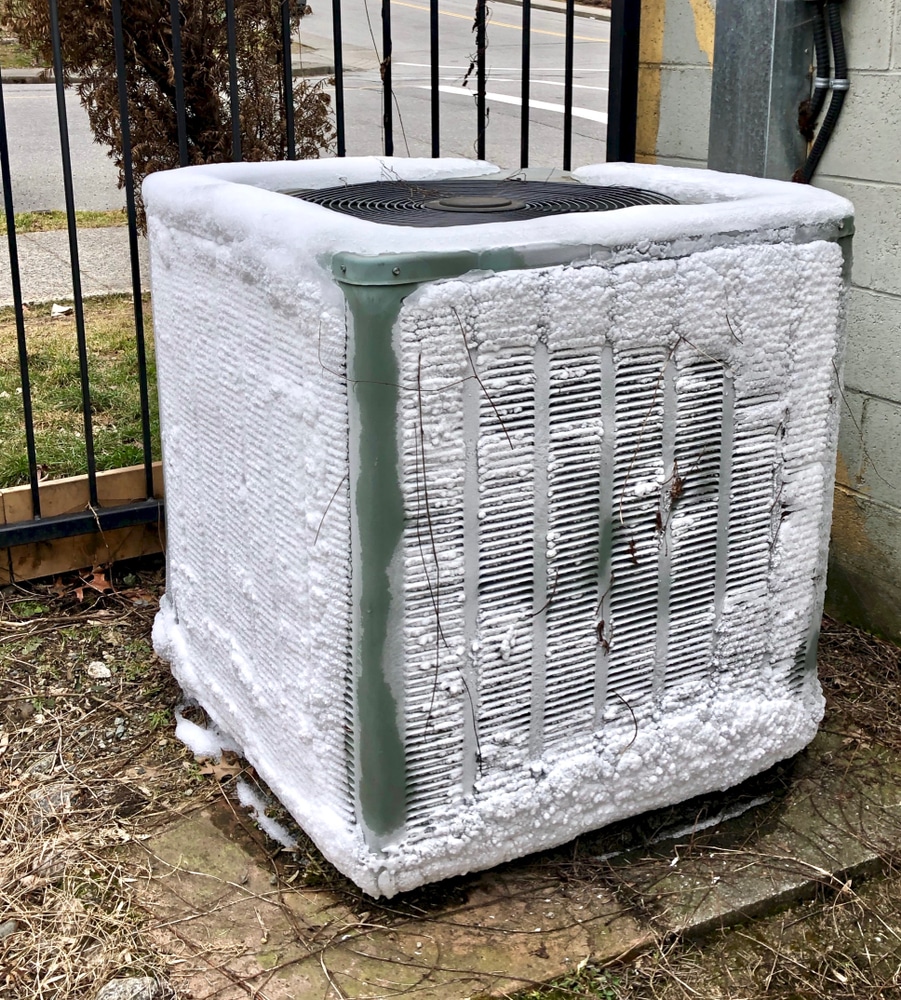 A view of ice builup on the AC radiator outdoors